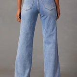Vaqueros descoloridos de pierna ancha, estilo streetwear