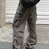 Vaqueros cargo lavados con múltiples bolsillos, estilo streetwear