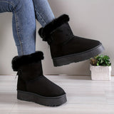Botines de mujer - Ante - Forro de piel - Suela de plataforma - Lazo decorativo