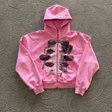 Sudadera con capucha y estampado de diamantes de imitación estilo streetwear