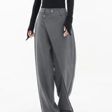 Pantalones de mujer - Cintura alta - Pierna ancha y fluida - Caída asimétrica - Elegante y chic