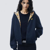 Sudadera con capucha de cuadros de bloques de color con cremallera de gran tamaño
