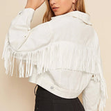 Chaqueta vaquera informal blanca con flecos
