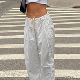 Pantalones cargo de tiro bajo de moda con cordón