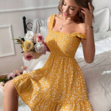 Vestido de mujer - Espalda abierta - Corte en A - Escote cuadrado - Tirantes anchos - Tejido ligero
