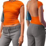 Top corto para mujer – Ajustado y elástico – Mangas cortas – Cuello alto – Cómodo