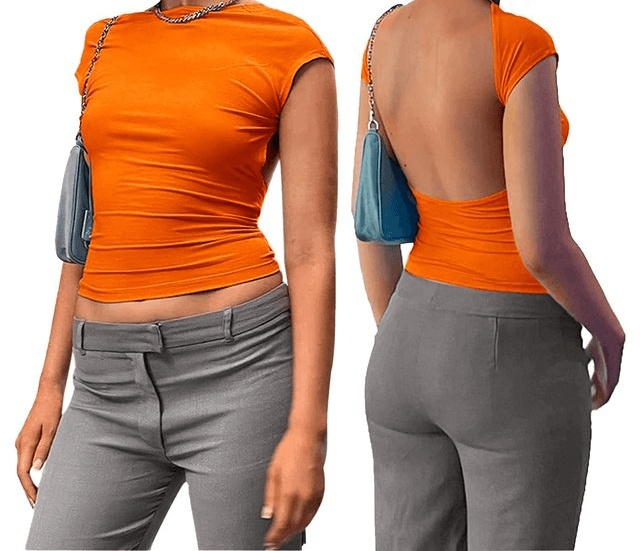 Top corto para mujer – Ajustado y elástico – Mangas cortas – Cuello alto – Cómodo