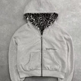 Sudadera con capucha y cremallera con estampado de leopardo reversible vintage