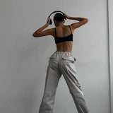 Pantalones cargo casuales con cordón, corte holgado