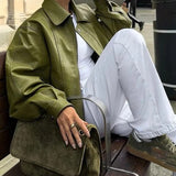 Chaqueta vintage de piel sintética verde