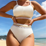 Traje de baño para mujer – Conjunto de 2 piezas – Top corto con tirantes ajustables – Braguita texturizada de cintura alta