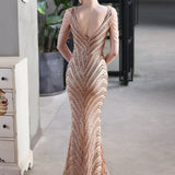 Elegante vestido de noche de sirena con lentejuelas