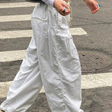 Pantalones cargo de tiro bajo de moda con cordón