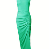 Vestido sin mangas para mujer - Cuello redondo - Abertura lateral - Elegante corte ajustado