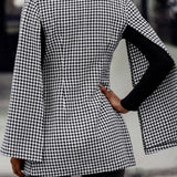 Blazer elegante con mangas largas y divididas y estampado pata de gallo estilo tweed