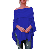 Top de mujer con hombros descubiertos – Punto suave – Corte holgado – Mangas largas – Bajo asimétrico