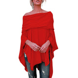 Top de mujer con hombros descubiertos – Punto suave – Corte holgado – Mangas largas – Bajo asimétrico