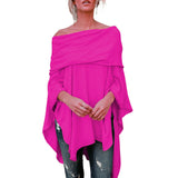 Top de mujer con hombros descubiertos – Punto suave – Corte holgado – Mangas largas – Bajo asimétrico