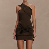 Vestido de noche mini, ajustado, fruncido y sin tirantes