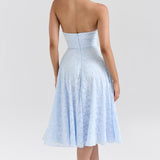 Vestido de noche romántico de jacquard azul sin espalda