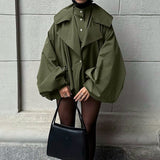 Gabardina verde retro única, extragrande y ajustada, de dos piezas