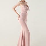 Vestido de noche plisado sin tirantes con escote corazón