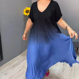 Vestido de mujer - Corte holgado en A - Mangas cortas - Cuello en V - Tejido ligero