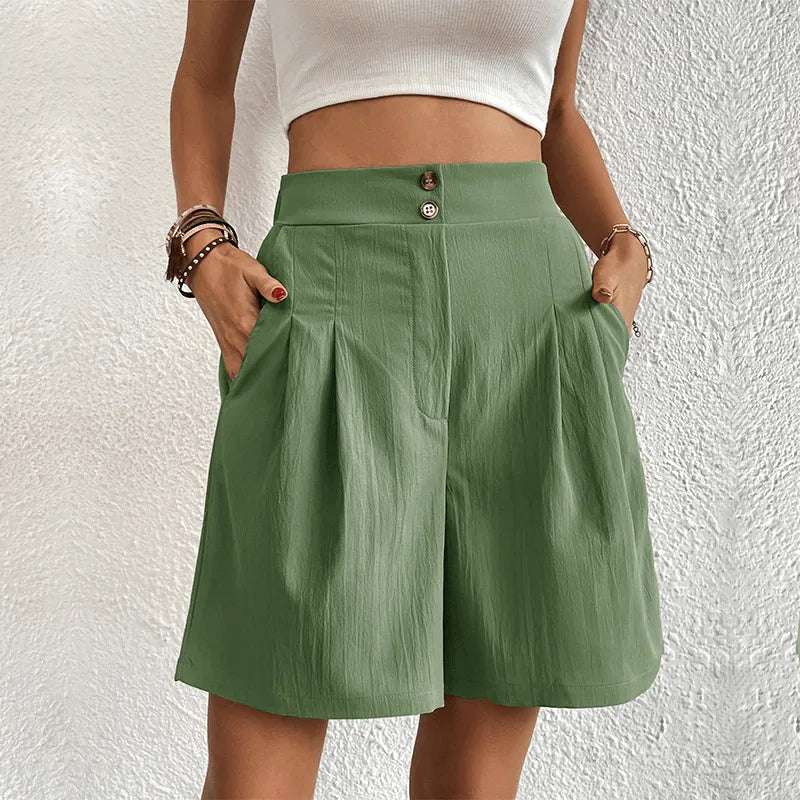Shorts de mujer - Cintura alta - Corte holgado - Tejido ligero y transpirable - Bolsillos prácticos