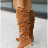 Botas de mujer - Gamuza elegante - Corte relajado - Correas y hebillas decorativas - Comodidad para el día a día
