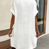 Vestido camisero para mujer - Corte informal - Mangas cortas - Cuello clásico - Abotonado