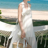 Vestido largo elegante, ajustado y sin espalda con estampado floral 3D