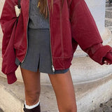 Chaqueta con cremallera de piel sintética con bloques de color