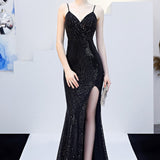 Vestido de noche de sirena sexy y ajustado con cinturón.