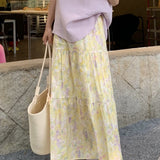 Falda midi con estampado floral amarillo de Monet Garden