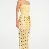 Vestido maxi sexy sin tirantes y ajustado con lunares de patchwork