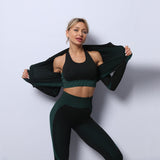 Conjunto de yoga para mujer – Corte ajustado – Tejido acanalado transpirable – 3 piezas
