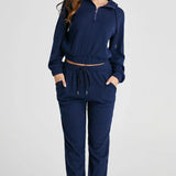 Conjunto de ropa de estar por casa para mujer: Top de cuello alto con cremallera y pantalones con cintura elástica