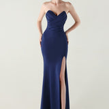 Vestido de noche plisado sin tirantes con escote corazón