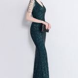 Elegante vestido de noche de sirena con lentejuelas