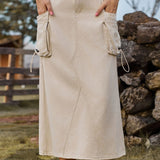 Falda cargo midi de mezclilla vintage de cintura alta