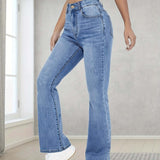 Vaqueros de mujer - Denim - Cintura alta - Corte ajustado - Largo completo - Corte de bota