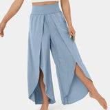 Pantalones de yoga para mujer – Corte holgado y fluido – Cintura alta – Abertura lateral – Tejido transpirable