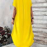 Vestido de mujer - Corte asimétrico holgado - Cuello en V elegante - Mangas cortas y sueltas