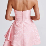 Vestido de noche mini sin tirantes de jacquard
