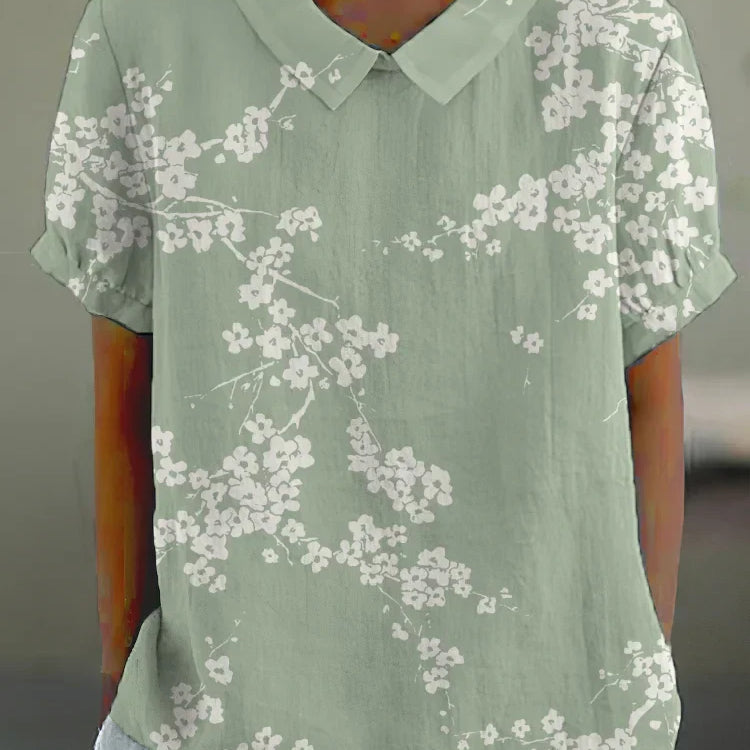 Blusa de mujer - Estampado floral - Corte holgado - Mangas cortas - Cuello clásico