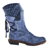 Botines de mujer – Corte entallado – Ribete de punto – Tachuelas decorativas – Cierre con cordones