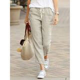 Pantalones de mujer - 100% lino - Cintura ajustable - Corte recto - Comodidad transpirable