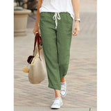 Pantalones de mujer - 100% lino - Cintura ajustable - Corte recto - Comodidad transpirable