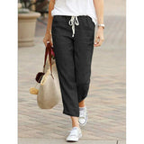 Pantalones de mujer - 100% lino - Cintura ajustable - Corte recto - Comodidad transpirable