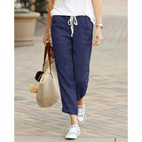 Pantalones de mujer - 100% lino - Cintura ajustable - Corte recto - Comodidad transpirable